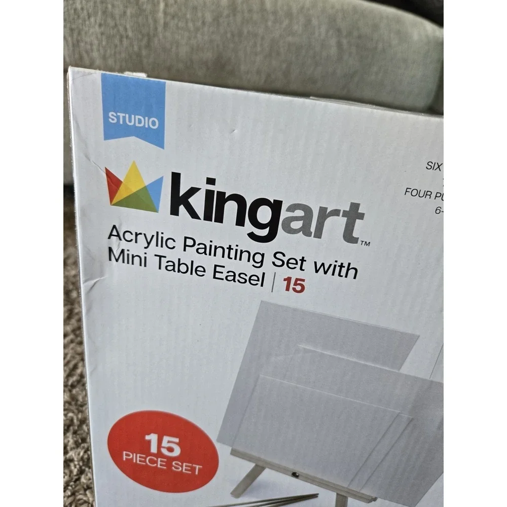 NEW KingArt Acrylic Painting 15 Piece Set Mini Easel 6 Acrylic Paints 3 Brushes
